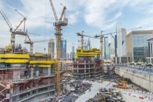 tower cranes on a construction site